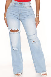 Free Fallin' Ripped Straight Leg Jeans - Light Blue Wash Ins Street